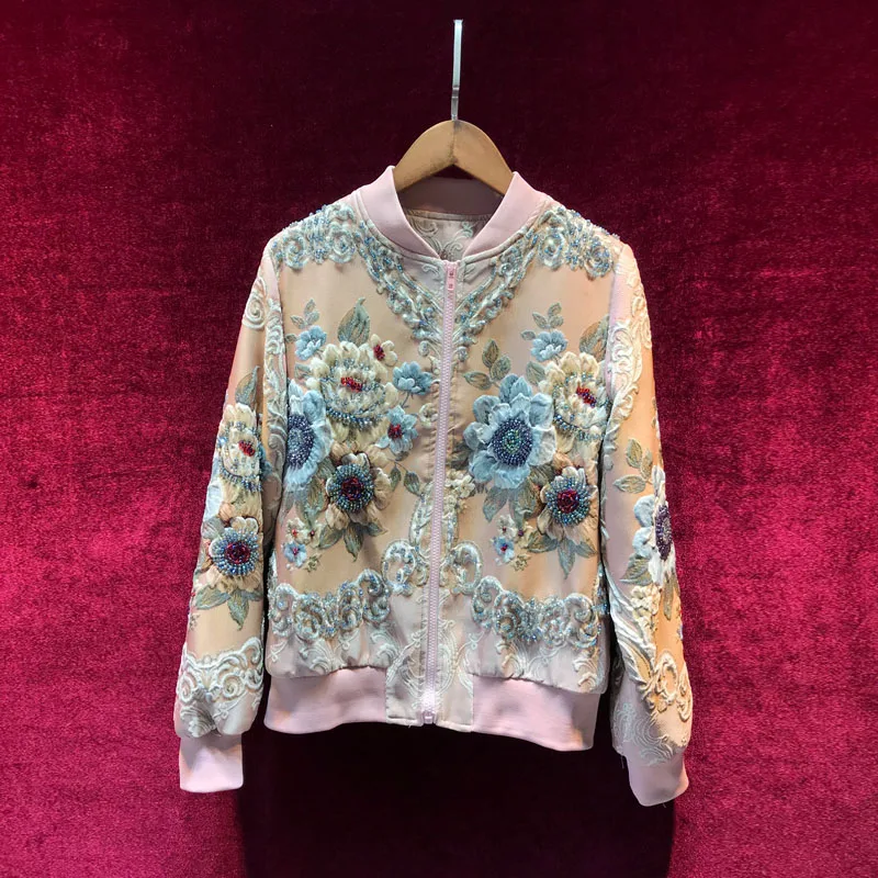 

New high end customized retro palace jacquard heavy industry nail beads luxury baseball suit with diamond jacket jacket
