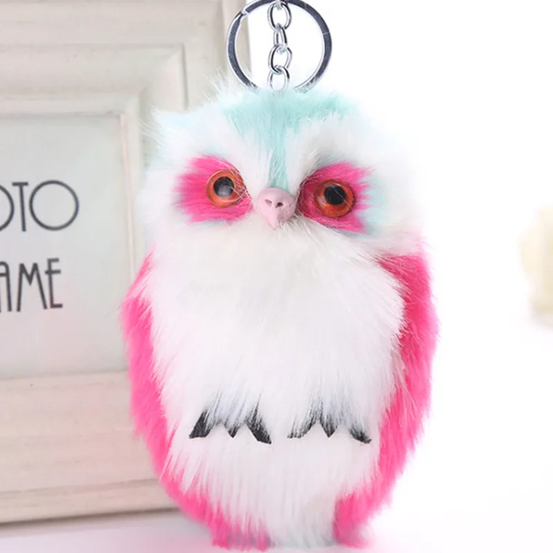 15CM Colorful Fluffy Owl Fake Fur Pompom Keychain Women bag Key Ring Holder Bunny Chain pendant Plush ring | Украшения и