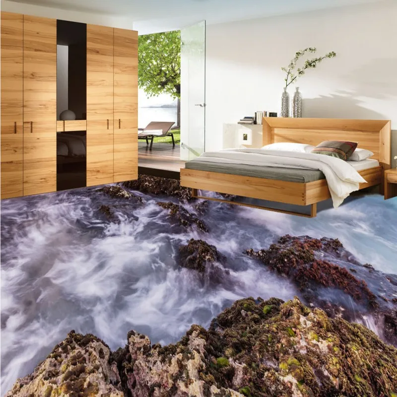 

Free Shipping HD Stone Spray 3D Living Room Bathroom Floor waterproof non-slip bedroom kitchen flooring wallpaper mural