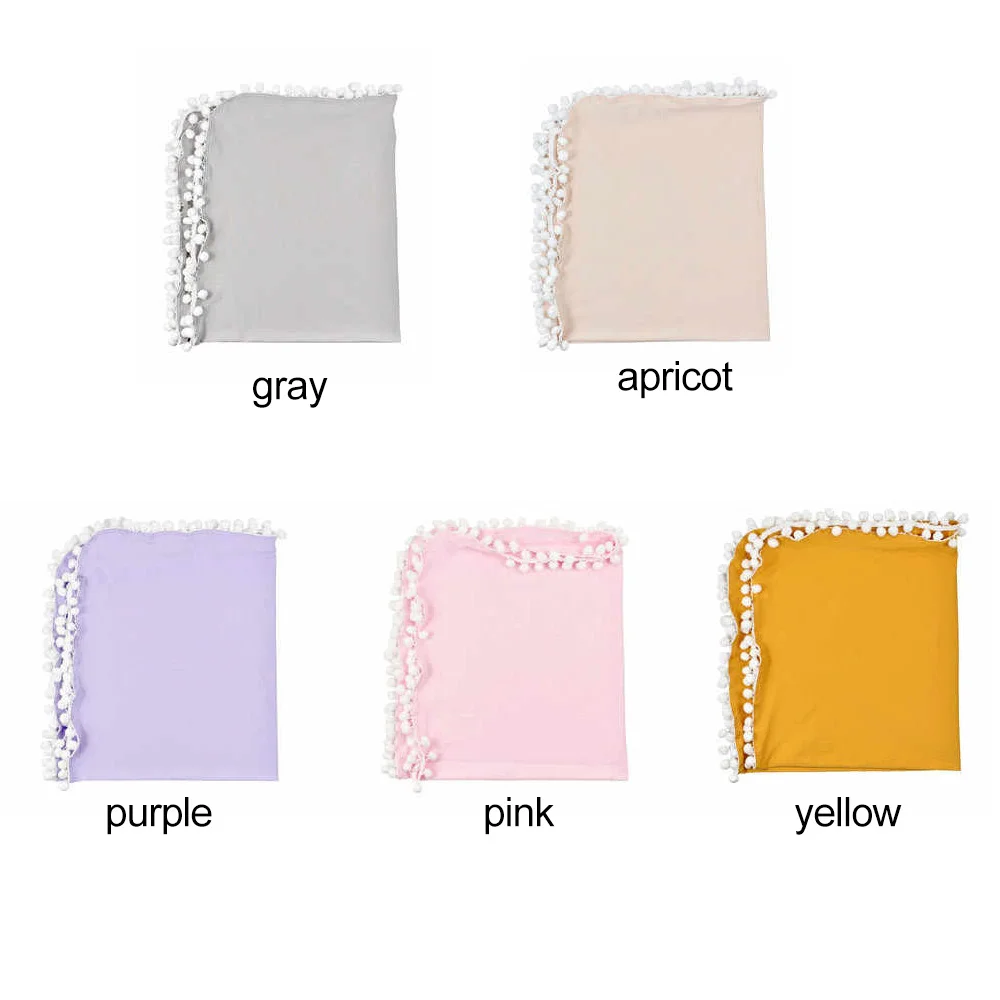 

Baby Muslin Blankets Pom Pom Swaddle Bed Photography Comfortable Breathable Photo Blanket Soft Cotton Light Color Swaddlewrap