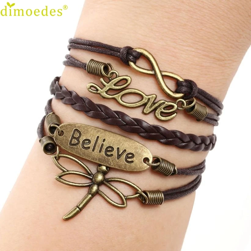 

Bracelets Gussy Life wholesale Love Dragonfly Multilayer Knit Leather Rope Chain DIY Gift Jan17