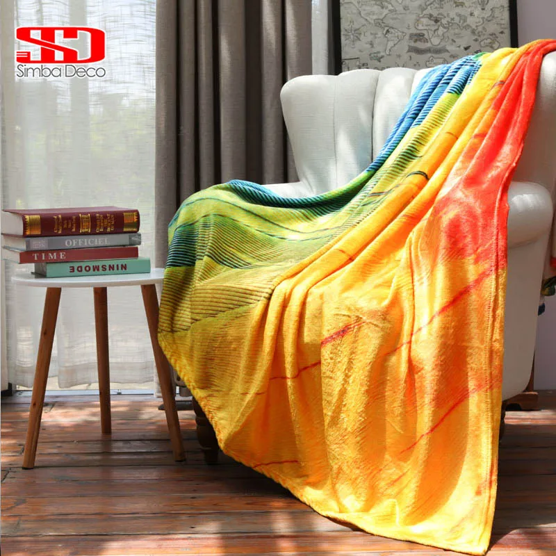 

Beautiful Feather Flannel Throw Blankets on Sofa Colorful Peacock Plumage Soft Warm White Fur Covers Plush Bedspreads Kid Quilts