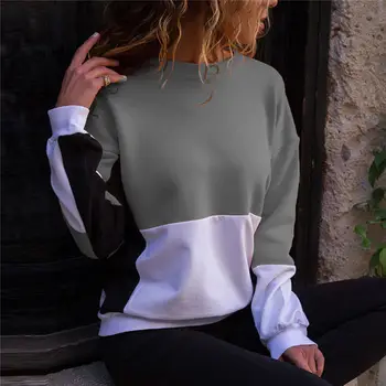 

Fashion Womens Long Sleeve Pullover Sweatshirt Autumn Casual Ladies Jumper Tops Patchwork Loose Sweatshirts Pullover Top Clothes