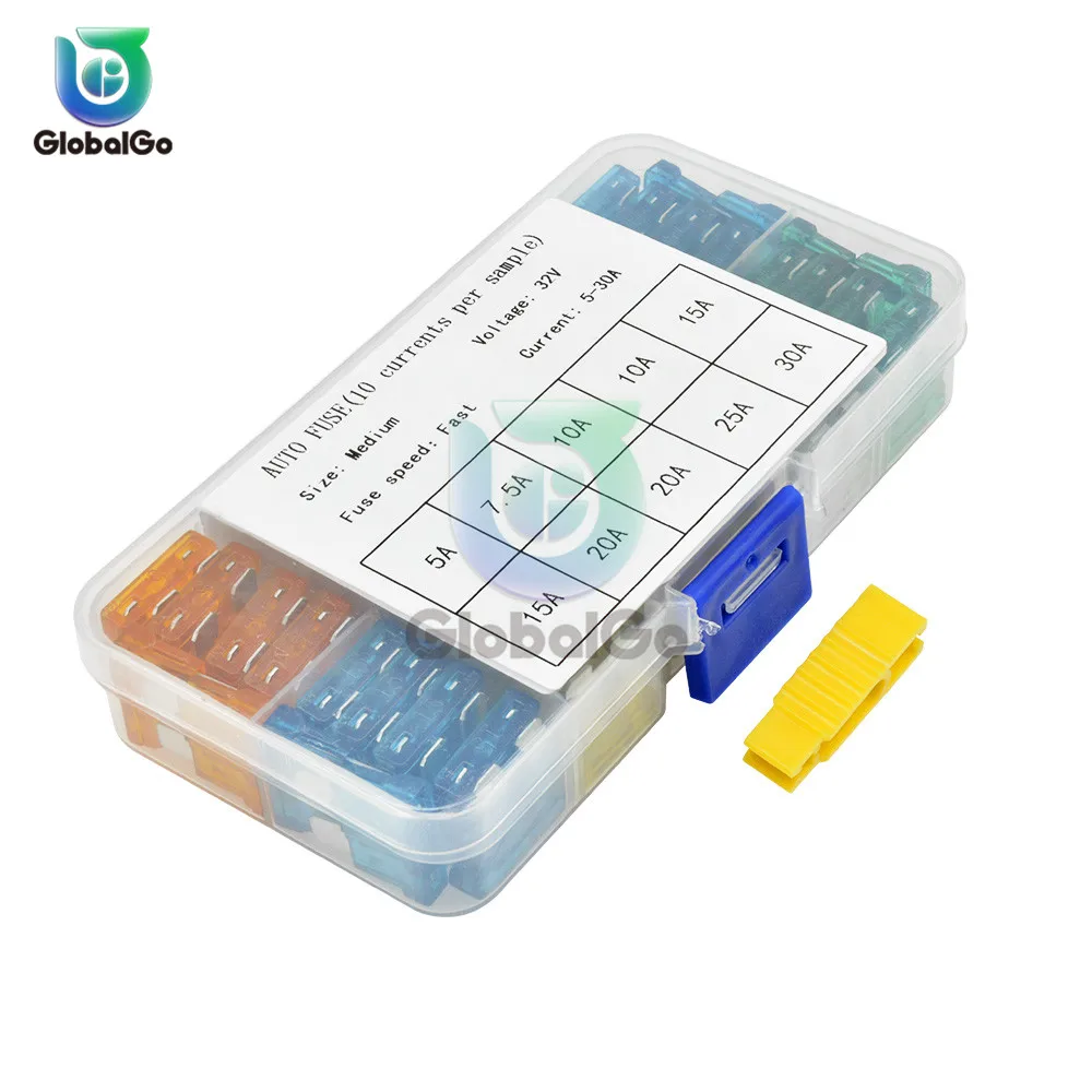 100pcs/Lot Mixed Mini Blade Fuse 5A 10A 15A 20A 25 30A AMP Set For Truck Boat Auto Car Fuse Clip Removal Tool