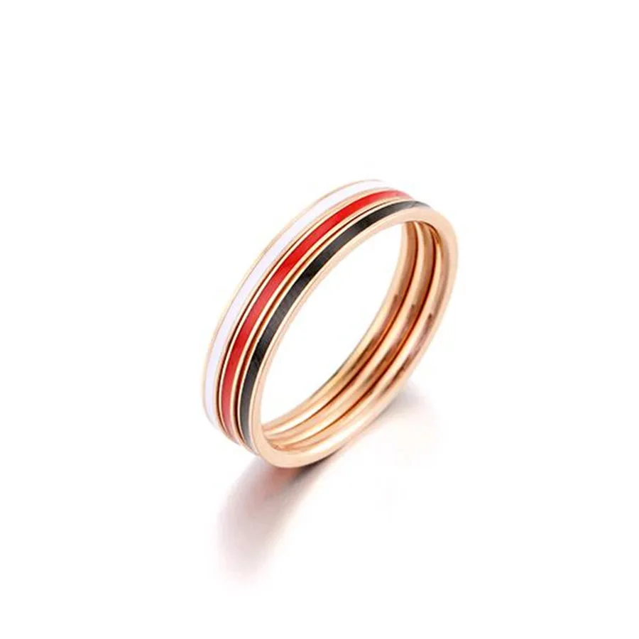 

Martick 1pc 316L Stainless Steel Black White Red Drop Oil Round Shape Finger Thin Ring For Women Fashion Jewelry R32