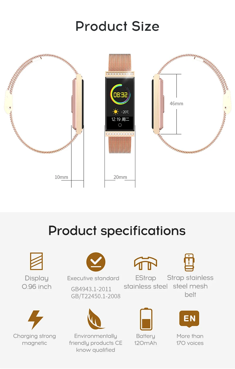 MAFAM Luxury Women Smart Bracelet IP68 Waterproof Fitness Tracker Heart Rate Blood Pressure Monitor Sport Smart Watch Band Clock (20)