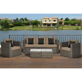 

Factory direct sale SGS tested deep seating all weather resin wicker french style classic sofa