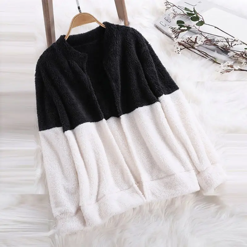 Fleece Cashmere Jacket Women Autumn Long Sleeve Faux Fur
