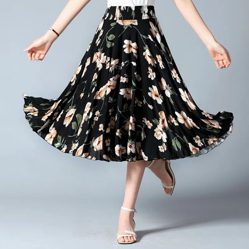 Летние модные юбки для женщин длиной до колена с цветочным принтом лилии юбки с эластичной резинкой на талии уличная faldas mujer moda