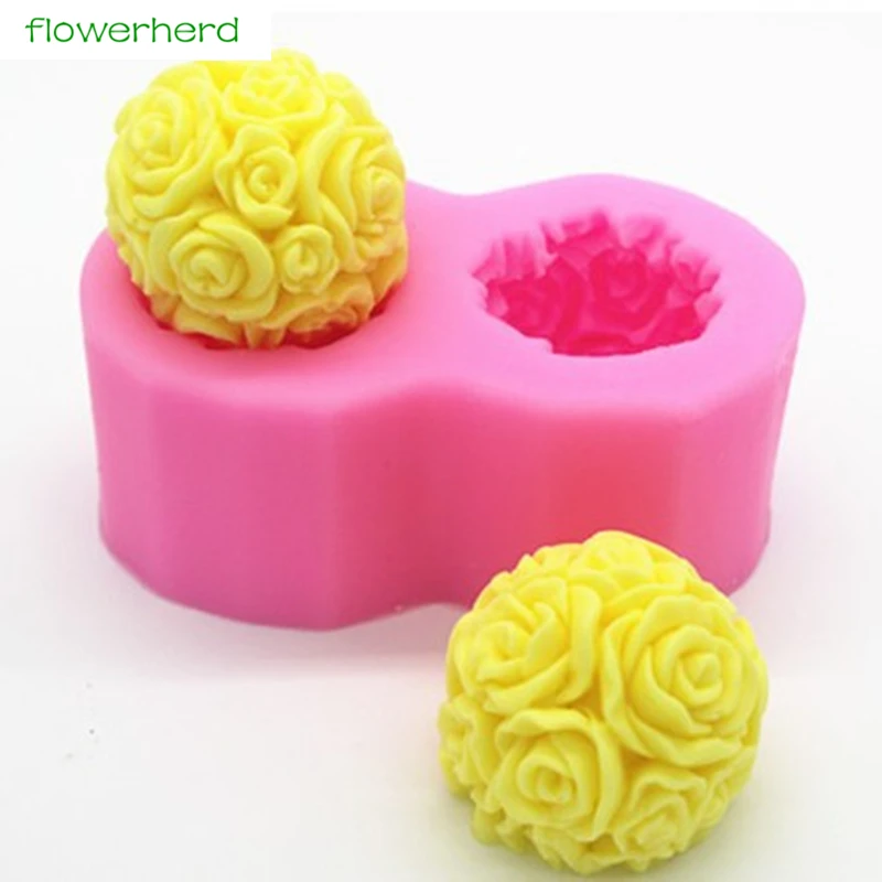 Flexible DIY Candle Crafts Molds Easy Unmold 3D Rose Flower Ball Shaped