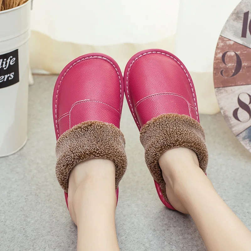 Тапочки BeckyWalk из воловьей кожи домашняя зимняя женская обувь теплые Нескользящие