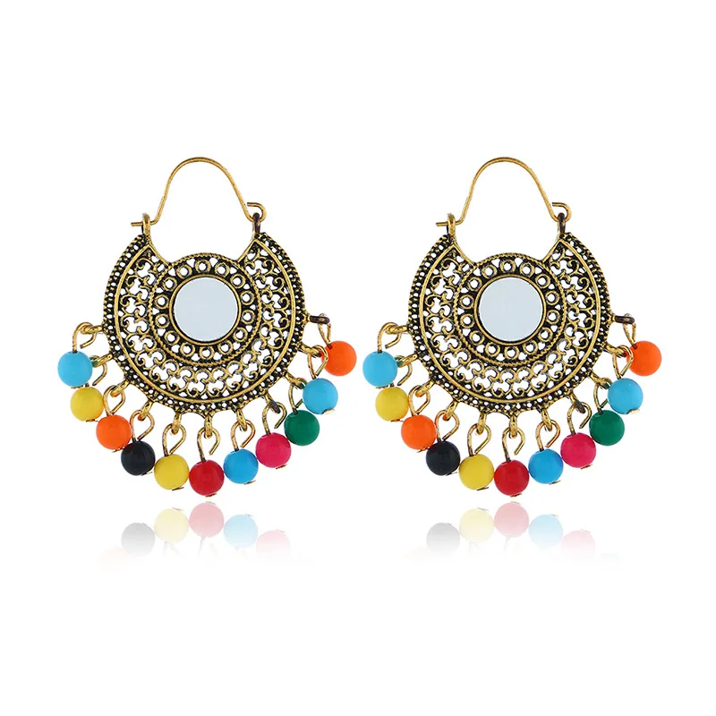 

Ethnic Silver Gypsy Indian Earrings For Women Boho Jewelry Ladies Retro Beaded Tassel Mirror Jhumka Earrings Afghan Egypt 2019