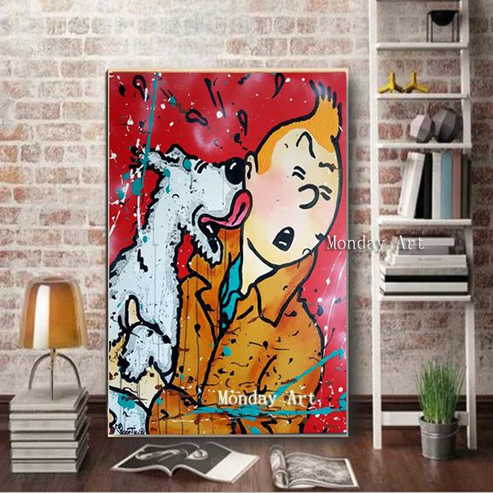 FF hand-drawing-Banksy-graffiti-pop-art-TinTin-on-canvas-alec-art-good-for-bedroom-decoration