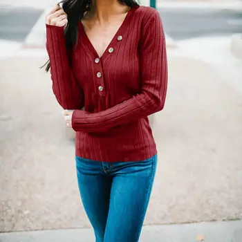 

Wine Red Nice Multi-color Knitted Casual Long Sleeve Solid Sweater Loose Female Sweaters Fashion Button Women Clothing Lady