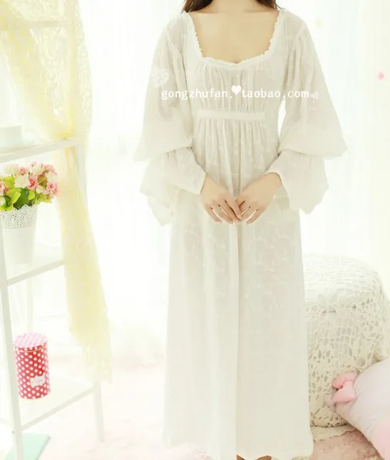 Хлопок, принтованная ночная рубашка, женская ночная рубашка, длинная белая Пижама с вышивкой, ночная рубашка для женщин - Цвет: fabric with flower