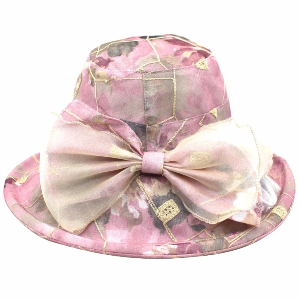 الشمس قبعات الشاطئ للنساء واسعة حافة الأشعة فوق البنفسجية حماية قبعات زهرة المطبوعة طوي الصيف شاطئ كاب المرأة شبكة Bowknot قبعة صيد