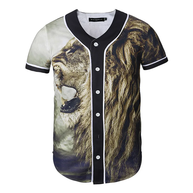 Mens 3D Printed Baseball T-Shirts Buttons Up Short Sleeves Homme Streetwear Tees Shirts Hip Hop Jersey Tops | Спорт и развлечения