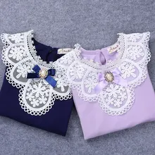 New Brand 2016 Autumn Girls Blouses Shirts Fashion Warm Solid Long Sleeve Lace Blouses Children Kids Cotton School Clothes