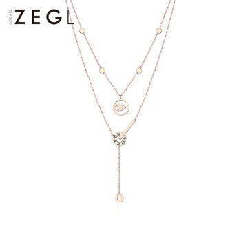 

ZEGL women's double-layer necklace, ladies ins atmospheric clavicle chain Roman numeral titanium steel niche design jewelry