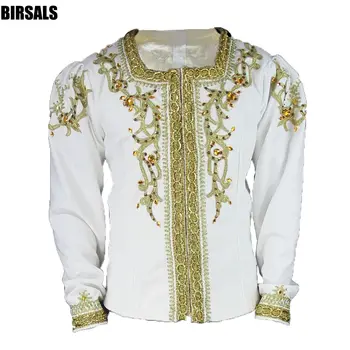 

men's professional white gold ballet stage costume boys ballet dance jacket tops performance outwearBM0001A