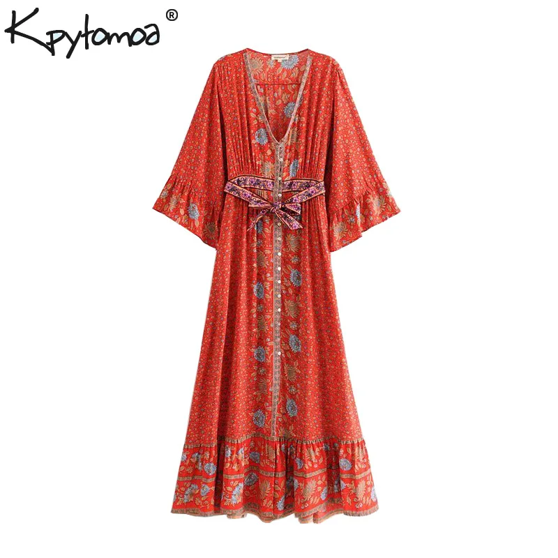 

Boho Chic Summer Vintage Floral Print With Sashes Long Dress Women 2019 Fashion Kimono Sleeve Maxi Beach Dresses Vestidos Mujer
