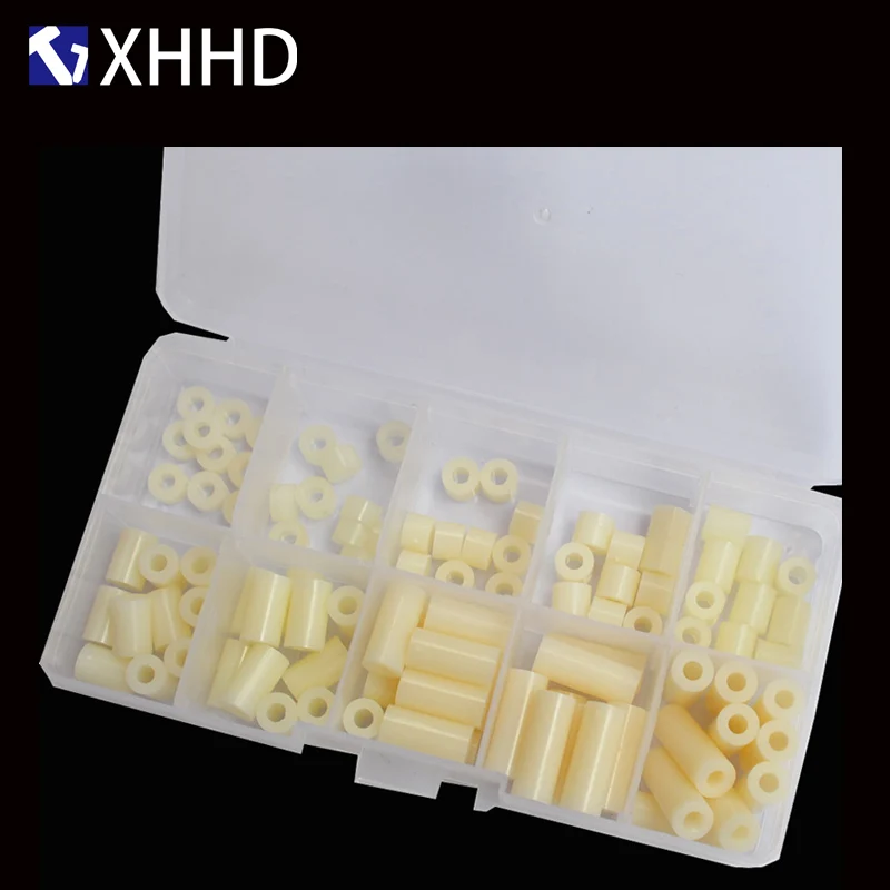 

M3 White ABS Plastic Spacer Round Non-Threaded Nylon Washer PCB Board Hollow Standoff Bolt Screw Nut Set Assortment Kit Box
