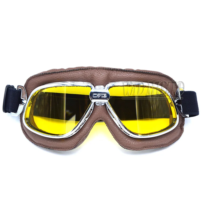 Newest Yellow Lens Motorcycle Helmets Vintage Pilot Biker Goggle Helmet