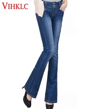 Стрейч Демисезонный теплые расклешенные джинсы для Для женщин Большие джинсы с Высокая Талия Брюки Для женщин Классические Джинсы Расклешенные H520