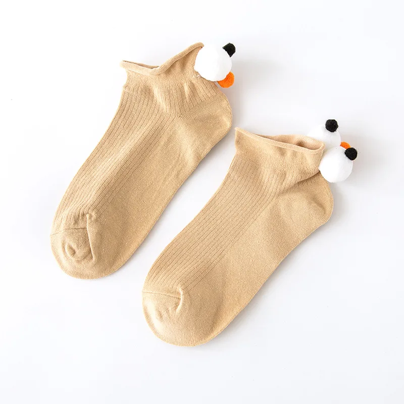 Модные Мультяшные короткие носки женские милые забавные Женские повседневные хлопковые 3D лодыжки тонкие летние skarpety Симпсоны beagle низкие носки - Цвет: Beige