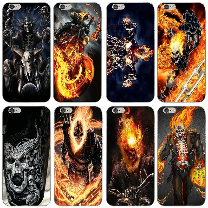 

Soft TPU Mobile Phone Cases Fundas Fashion Skull Biker Demon Ghost Rider for iPhone 4 4S 5 5S SE 6 6S 7 8 X XR XS Max Plus Bags