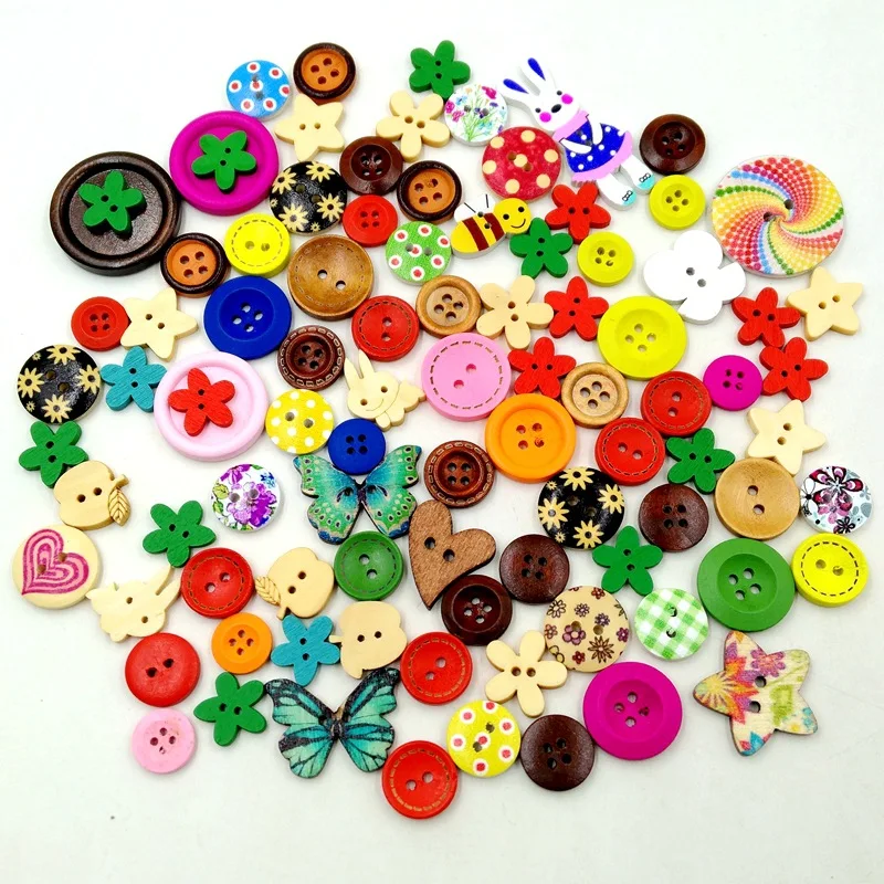 

hot sale 100 Pcs Colorful Flatback Wooden Buttons , for Sewing, Scrapbooking Crafts Sewing Accessories DIY Craft