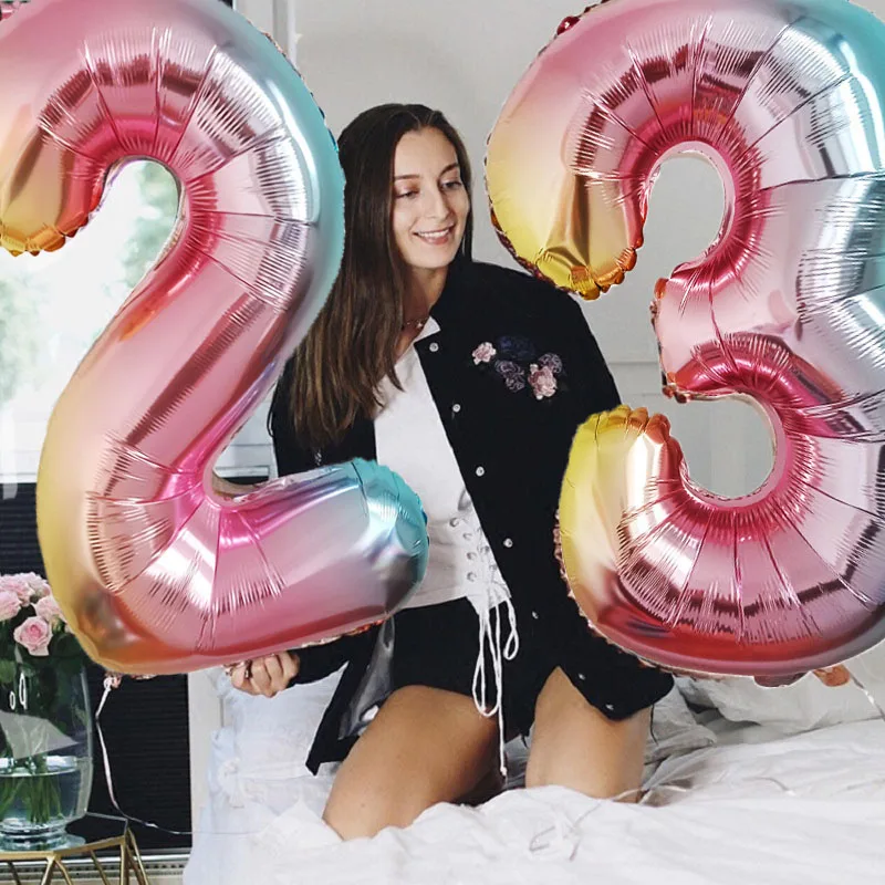

Balloon 32 inch Number Aluminum Foil Ballons Gradient Color Balloons for Birthday Party Decoration Wedding Party Baby Shower