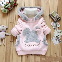 2015 bébé filles manteau enfants hiver chaud vêtements enfants veste à capuche lapin pull rose et gris 2-6Y