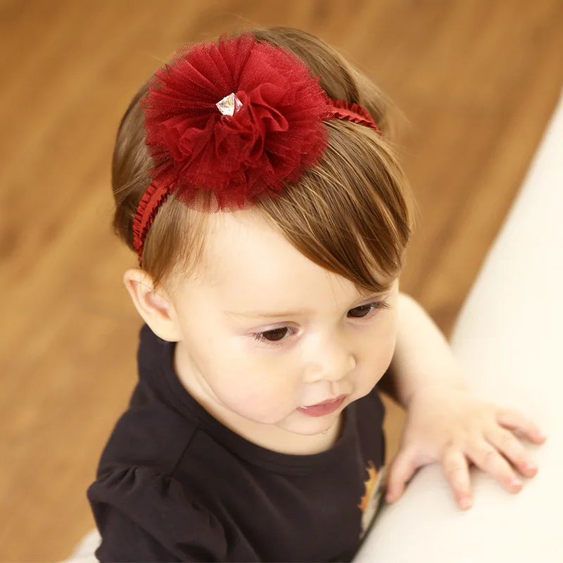 

New Creative Pink And Wine Red Flowers Hairbands Girls Headwear Children Elastic Hair Band Headbands Kids Hair Accessories