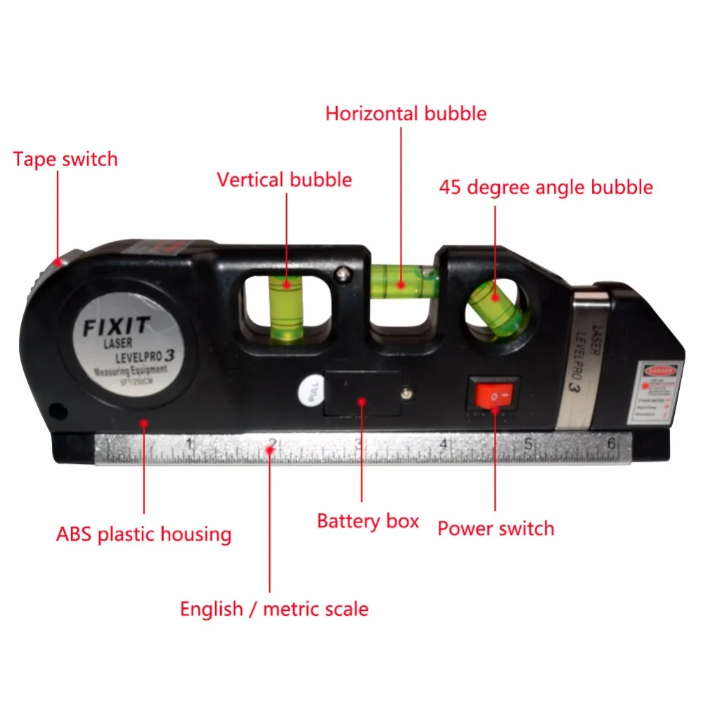 LV-03 лазерный горизонтальный вертикальный уровень 8FT выравнивание стандарт и Метрическая линейка многоцелевой уровень измерения Лазерный черный