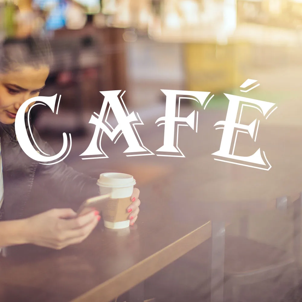 Large Cafe Sign Words Coffee Shop Cafeteria Cafe Tea Room Window Wall Sticker Decal Vinyl Decor (1)