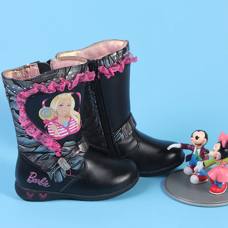 

toddler girl boots winter plush lining PU leather zipper boot mid-calf princess dress fashion boots girls black boot pincess