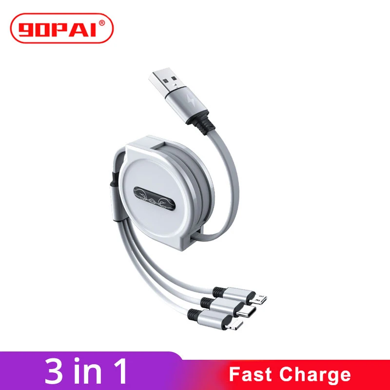 

90PAI Quick Charging USB Cable Speed Up 60% Portable Cord to charge the Phone Lighting and Micro and Type C 3 in 1 Soft