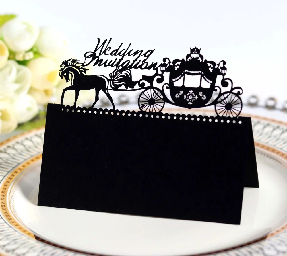 

Laser Cut Carriage mr&mrs wedding paper crafts Crown Name Place cards Seat Card Wedding Invitation Table Cards For Table Decor