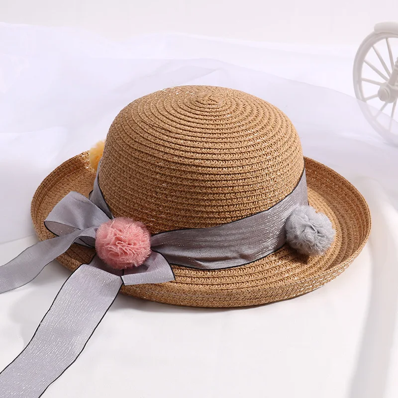 أزياء الفتيات الفتيان قبعات القش الصيف الطفل مرن أحد قبعة الشاطئ قبعة جميلة الأطفال بلون الشريط ديكور كاب للبنين بنات