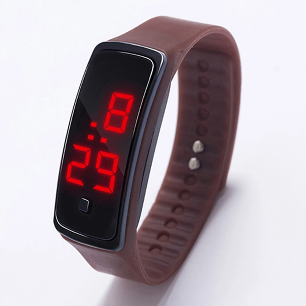 Модный цифровой светодиодный спортивный желеобразный силиконовый ремешок для мужчин и женщин наручные часы - Цвет: Коричневый