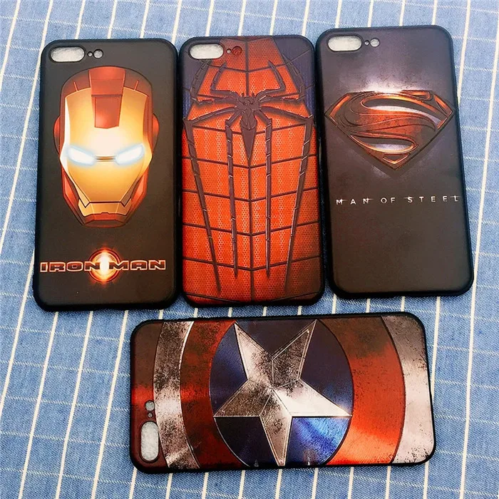 Cute Cartoon Super Captain America Spider Man cases For iphone 7 8 8plus 6 6s 7plus plus Back Cover silicone relief Case |