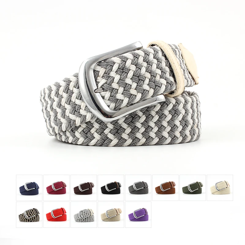 

Hot Colors Men Women's Casual Knitted Belt Woven Canvas Elastic Stretch Belt Plain Webbing Belt Metal Buckle Black