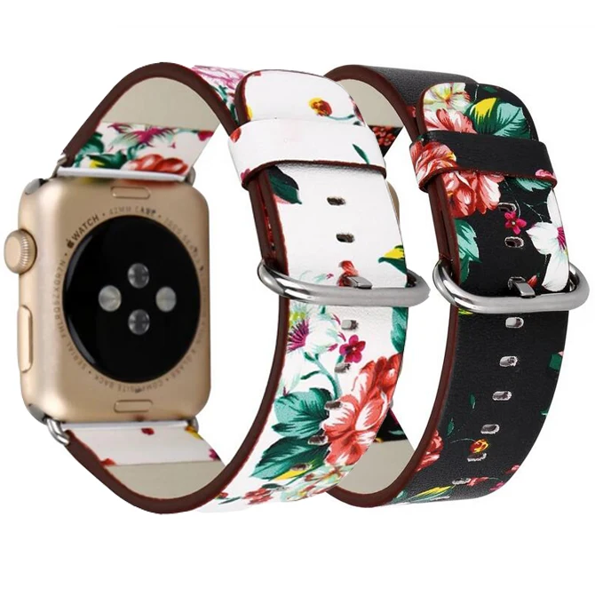 

National Floral Printed Leather Loop for iwatch 5 4 3 2 1 Strap for Apple Watch Band 38mm 42mm 40mm 44mm Wrist Watch Bracelet