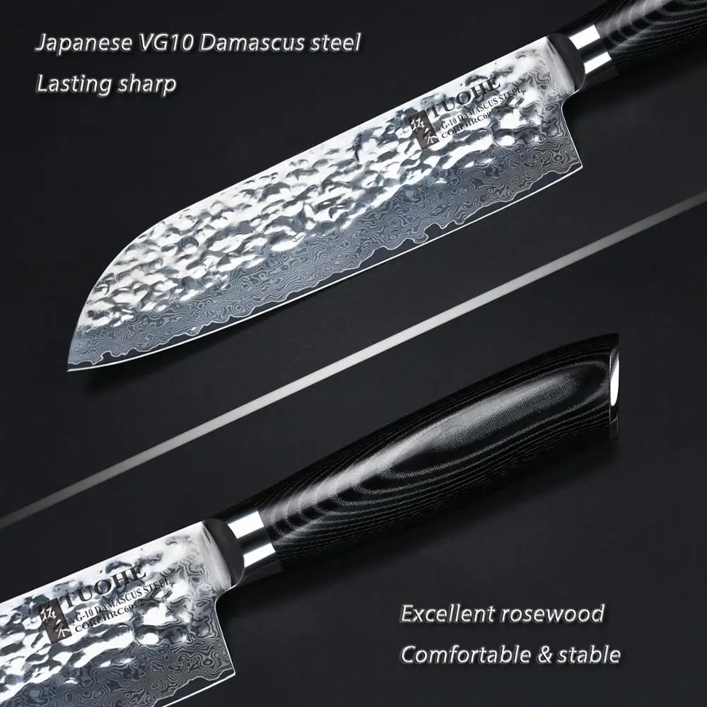 TUOHE 7 &quotнож шеф повара Santoku японский 67 слоев Дамасская сталь кухонные ножи лезвие
