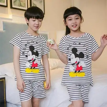 Un % A994 Pijamas para niños ropa de dormir de dibujos animados manga corta ropa de casa traje niño Primavera Verano Pijamas para niño niña acogedor