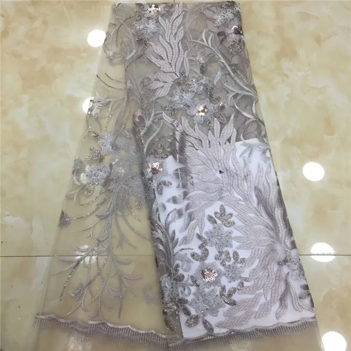 

High Quality African Organza Sequin lace fabric Hot Sale Swiss Double Organza French Net lace fabric For Women dress white(XZS-4