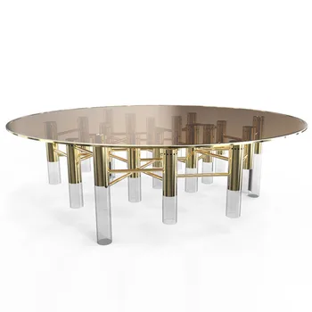 

Elegant look brown glass top with gold tirming living room brass tub centre table