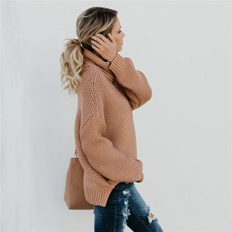 turtleneck winter knitted sweater Women lantern sleeve loose green pullover female Oversize Soft warm autumn casual gray jumper Sweaters