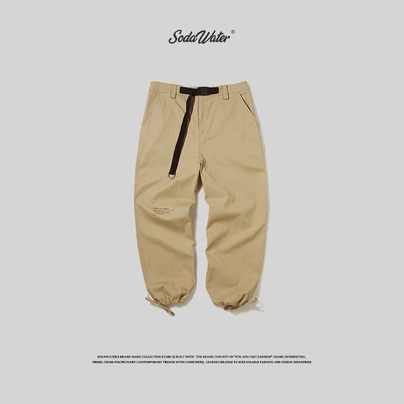 SODAWATER, мужские брюки карго, повседневные, одноцветные, с буквенным принтом, шаровары,, хип-хоп, свободные, Саржевые, хлопковые, брюки для бега, мужские, 93308W - Цвет: khaki